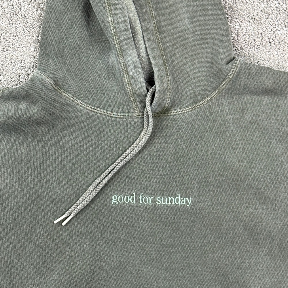 Good For Sunday Hoodie Men L Canada Olive Embroidered Fleece Pullover Gorpcore